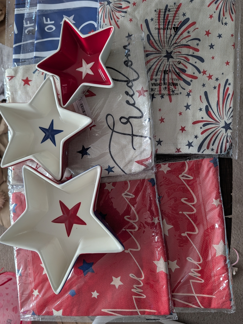 Birthday Bundle Box 13 Patriotic Star Ceramic Dishes and Pillowcases Set